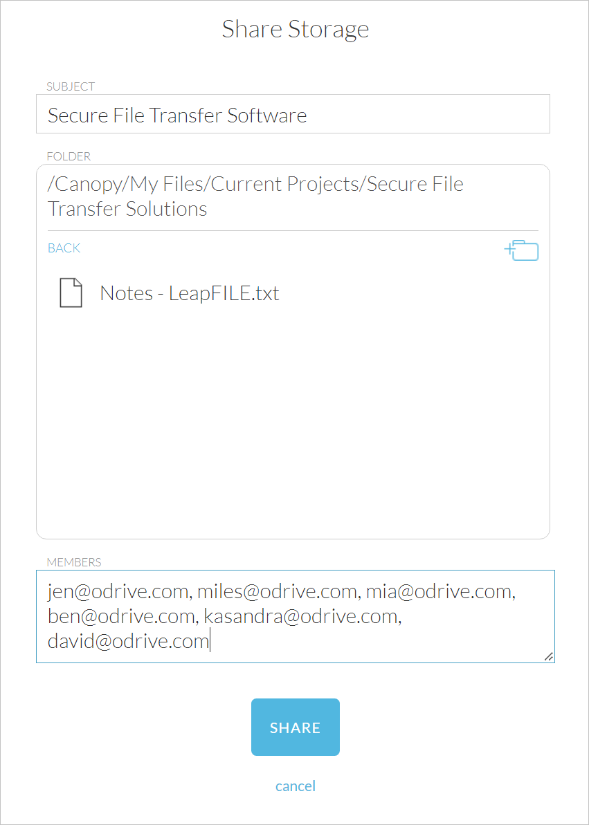 Creating a space to share Canopy folders and allow others to sync with it